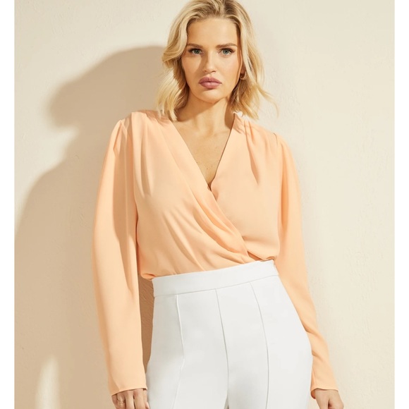 New Guess Marciano Amiee Puffy Sleeve Deep V neck Wrap Blouse XS - Picture 12 of 12